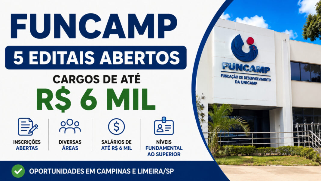Editais FUNCAMP 2026: 5 seleções abertas com salários de até R$ 6 mil